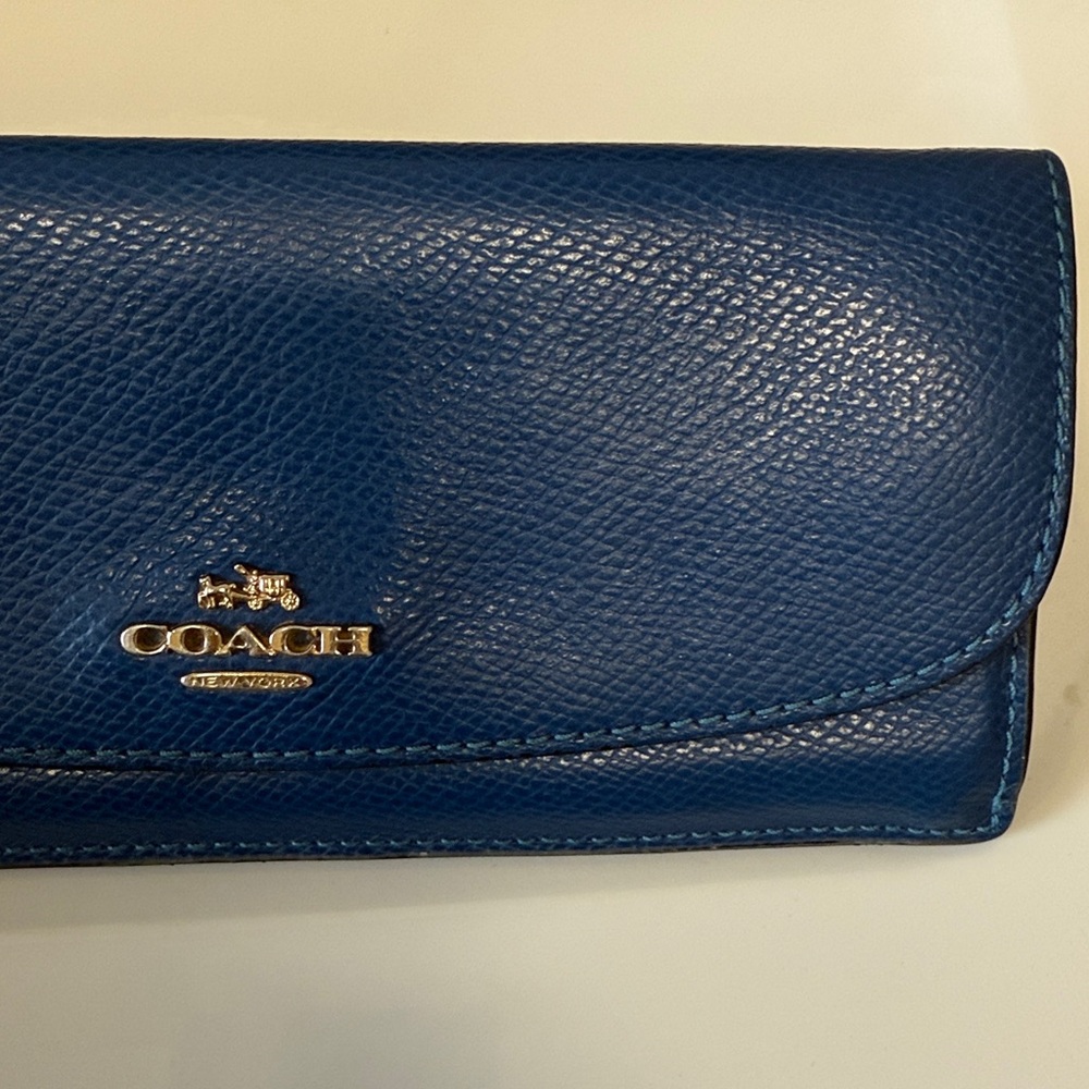 Vintage Coach Deep Blue Leather Continental Wallet with Logo Hardware